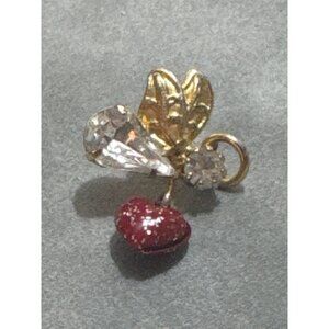 Vintage Gold Angel Bee Heart Rhinestone Charm Pin Crystal Dangling Accent